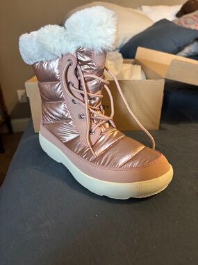 Sperry Rose Gold Metallic Faux-Fur Lace-Up Winter Boot